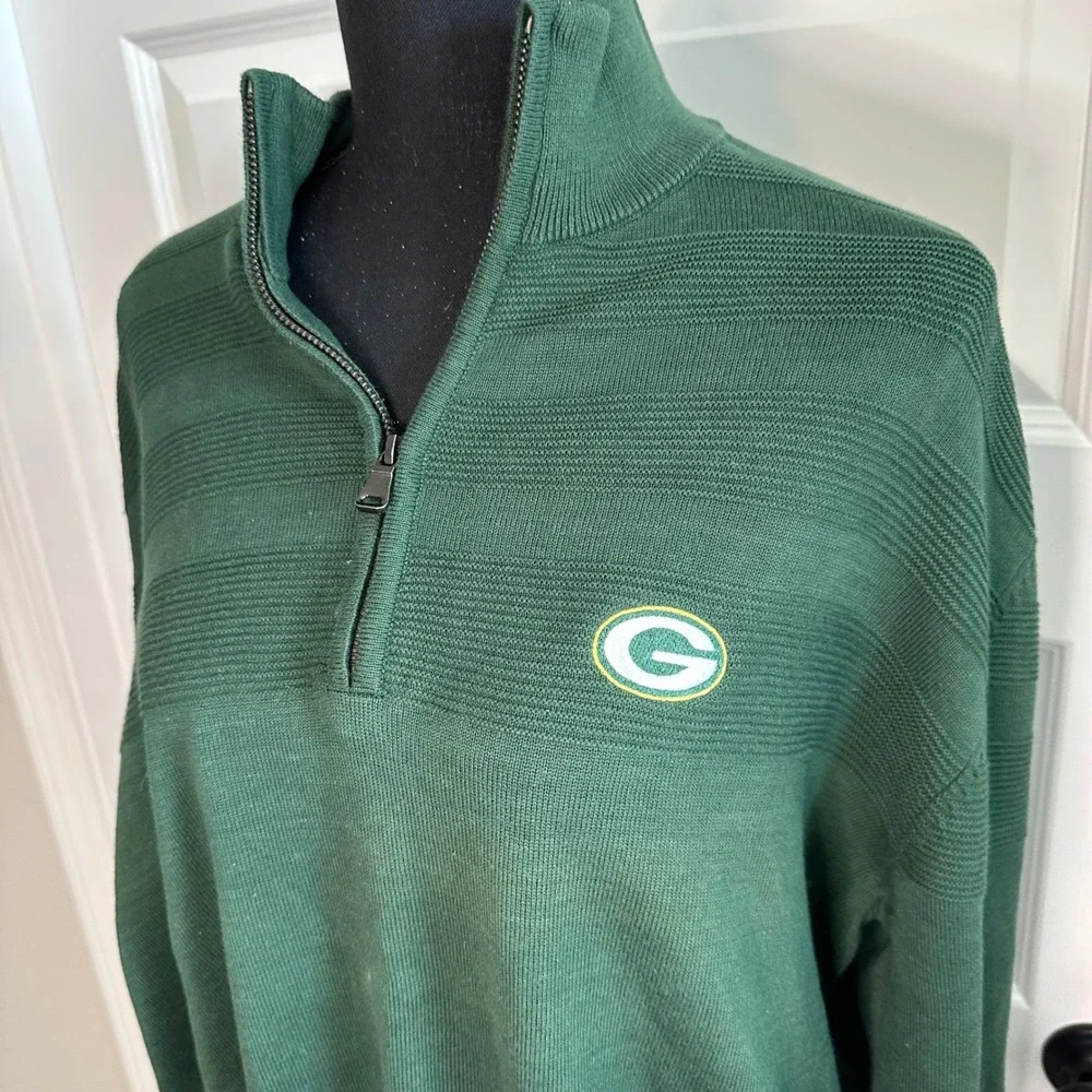 Cutter and Buck Green Bay Packers Mens Large 1/4‎ Zip Sweater Cotton Size L